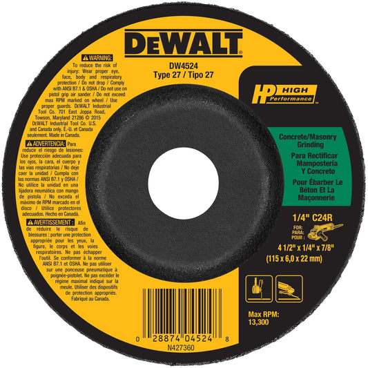 DeWalt DW4524 4-1/2" X 1/4" X 7/8" Concrete/Masonry Grinding Wheel