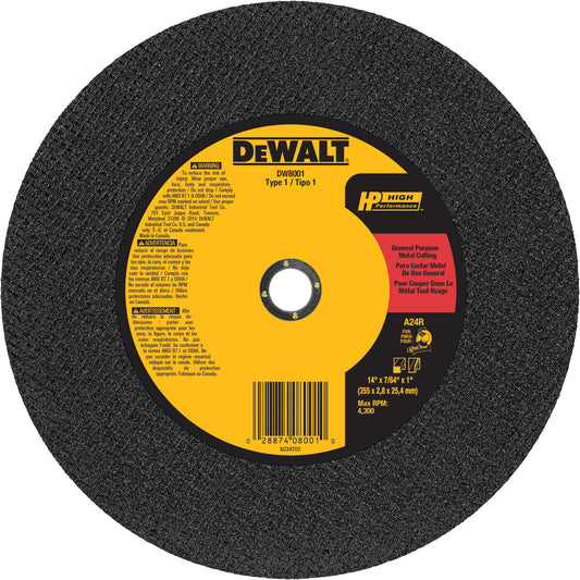 DeWalt DW8001 14" X 7/64" X 1" General Purpose Chop Saw Wheel