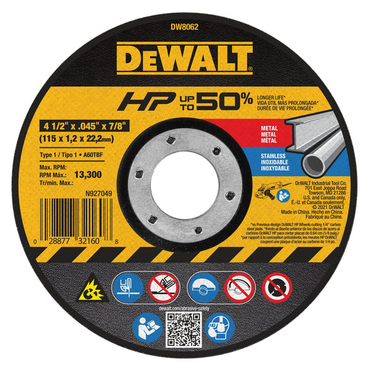 DeWalt DW8062 4 1/2" x .045 x 7/8" Metal Cut-Off Wheel