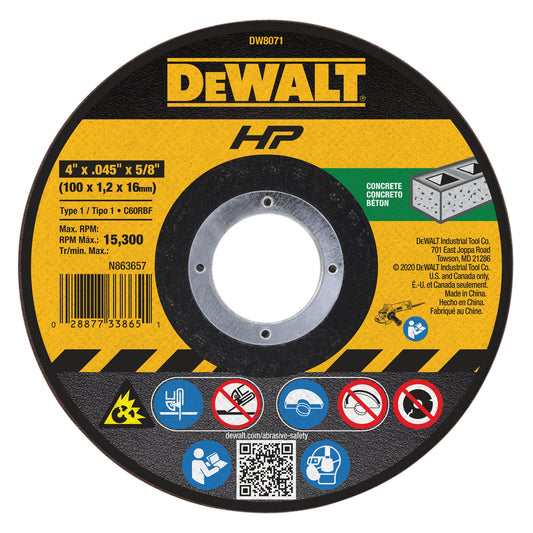 DeWalt DW8071 Concrete Masonry CuttIng Wheel 4" x .045 x 5/8"