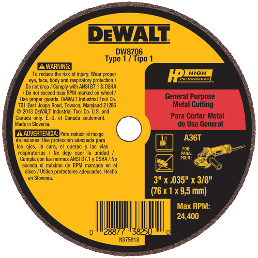 DeWalt DW8706 A36T Wheel, 3-Inch X .035-Inch X 3/8-Inch