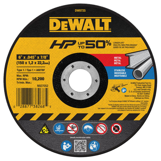 Dewalt DW8725 Cutting Wheel 6" X .045" X 7/8" HP T1