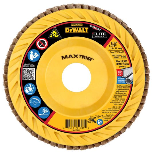 DEWALT DWA8280CTR 4-1/2" STEEL TRIMMABLE FLAP DISC SR40 T27