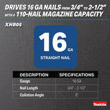 Makita XNB05Z 18V LXT Brushless Cordless 2-1/2" 16 Gauge Straight Finish Nailer, Tool Only