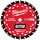 Milwaukee 48-41-0750 7-1/4” 24T NITRUS Carbide Framing & Demolition Circular Saw Blade