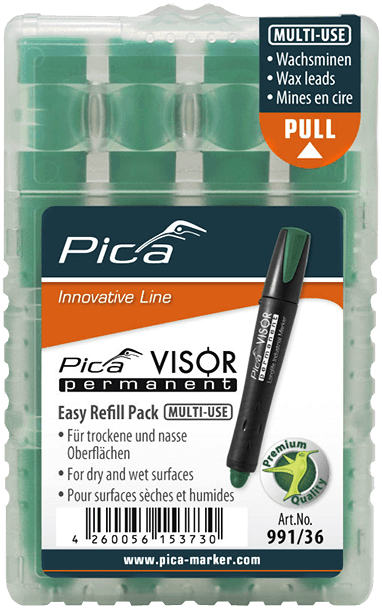 Pica 991/36 VISOR Luminescent Permanent Marker Refill, Green (4-Pack)