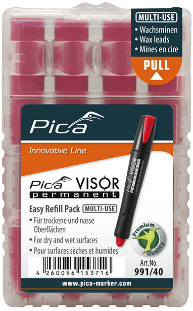 Pica 991/40 VISOR Luminescent Permanent Marker Refill, Red (4-Pack)