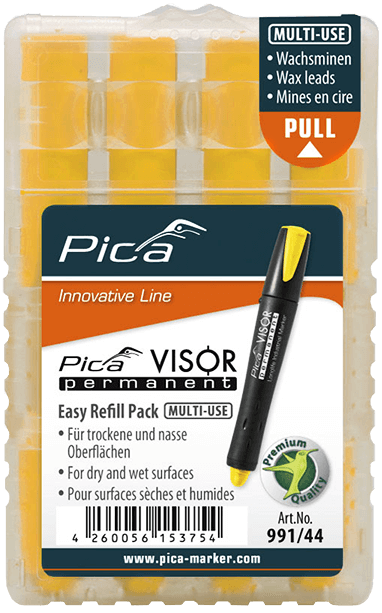 Pica 991/44 VISOR Luminescent Permanent Marker Refill, Yellow (4-Pack)