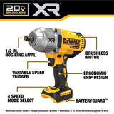 DeWalt DCF900B 20V MAX XR 1/2 In. High Torque Impact Wrench with Hog Ring Anvil