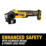 DEWALT DCG405B 20V MAX* XR 4.5 IN. SLIDE SWITCH SMALL ANGLE GRINDER WITH KICKBACK BRAKE (TOOL ONLY)