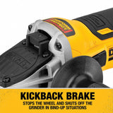 DEWALT DCG405B 20V MAX* XR 4.5 IN. SLIDE SWITCH SMALL ANGLE GRINDER WITH KICKBACK BRAKE (TOOL ONLY)