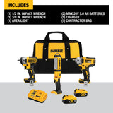 DeWalt DCK302P2 20V MAX XR Lithium-Ion Automotive Combo Kit (3-Tool) with 1/2 in. Impact Wrench, 3/8 in. Impact Wrench & LED Light