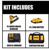 DeWalt DCN650D1 20V MAX XR 15 GA Angled Finish Nailer - Kit