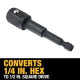 DEWALT IMPACT READY SOCKET ADAPTER 1/4" HEX TO 1/2" SOCKET DW2547IR (25 PACK)