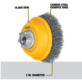 DeWalt DW4920 3" Crimped Cup Brush / Carbon Steel 5/8"-11 Arbor .020