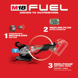 Milwaukee 2882-20 M18 FUEL 4-1/2" / 5" Braking Grinder w/ ONE-KEY Paddle Switch, No Lock