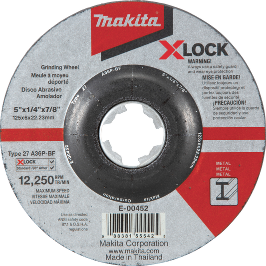 Makita E-00452  XÃ¢â‚¬â„¢???LOCK 5" x 1/4" x 7/8" Type 27 General Purpose 36 Grit Metal Abrasive Grinding Wheel