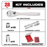 Milwaukee 48-22-9481 3/8" 28 Pc Ratchet & Socket Set with PACKOUT Organizer