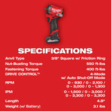 Milwaukee 2562-22 M12 FUEL Stubby 3/8" Impact Wrench Kit