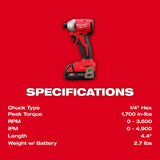 Milwaukee 3650-21P M18 Compact Brushless 1/4" Hex Impact Driver Kit