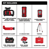 Milwaukee 3704-21T M18 Red Exterior Dual Slope Rotary Laser Level Kit w/ Receiver, Remote, Grade Rod & Tripod
