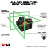 Milwaukee 3632-21 M12 Green 360-Degree 3-Plane Laser Kit