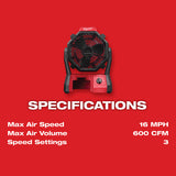 Milwaukee 0886-20 M18 Jobsite Fan