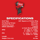 Milwaukee 2562-20 M12 FUEL Stubby 3/8" Impact Wrench