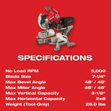 Milwaukee 2733-21 M18 FUEL 7-1/4” Dual Bevel Sliding Compound Miter Saw Kit