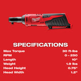 Milwaukee 2456-20 M12 Cordless 1/4 in. Ratchet