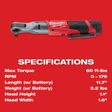 Milwaukee 2558-22 M12 FUEL 1/2 in. Ratchet 2 Battery Kit
