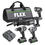 Flex FXM401-2A 4 Tool Combo Kit Drill Driver, Impact Driver, Reciprocating Saw and Work Light