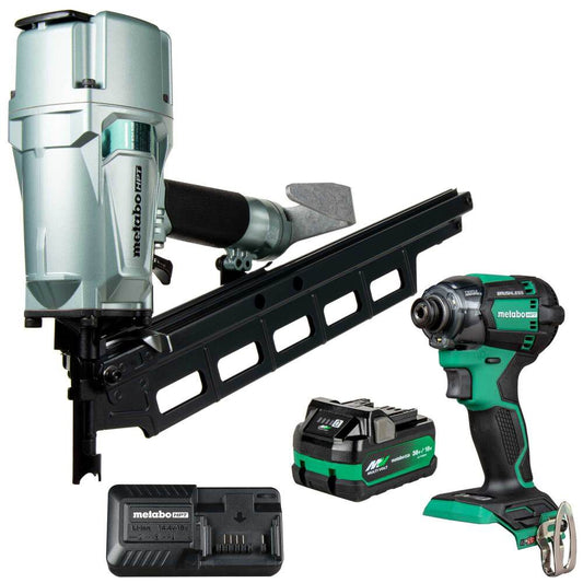 Metabo HPT KNR83A5(S)M Pro Bundle 3-1/4 Inch 21 Plastic Collated Framing Nailer with BONUS Impact Driver Kit