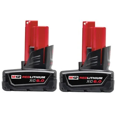 Milwaukee 48-11-2462B M12 REDLITHIUM XC6.0 12V Lithium-Ion Rechargeable Battery Pack, 2 Pieces