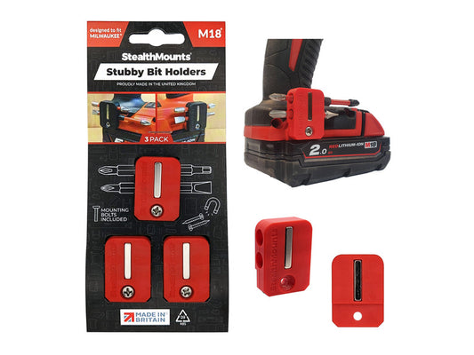 StealthMounts Stubby Magnetic Bit Holder for Milwaukee M18 Tools - Red