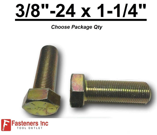 3/8"-24 x 1 1/4" (PT) Hex Bolt Yellow Zinc Plated Grade 8 Cap Screw Fine Thread