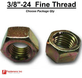 3/8"-24 Grade 8 Finished Hex Nuts Yellow Zinc Plated Hardened Fine Thread