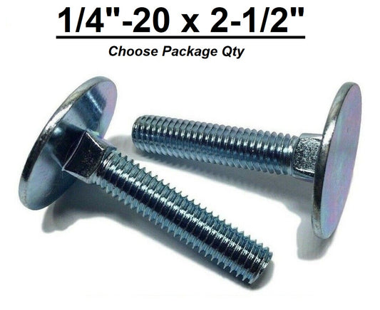 1/4"-20 x 2-1/2" Elevator Bolt Zinc Plated Full Thread Grade 2