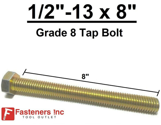 1/2"-13 x 8" Hex Tap Bolt Yellow Zinc Grade 8 Cap Screw Full Thread