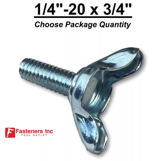 1/4-20 x 3/4" (FT) Stamped Wing Bolt Zinc Plated Coarse Thread (Choose Pkg Qty)