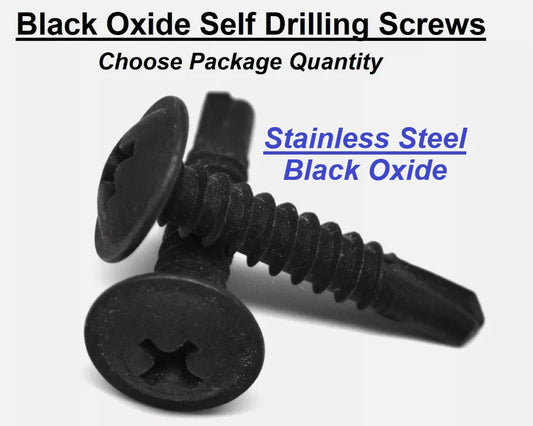 #10 x 1" Klath Self Drilling Tek Screws Modified Truss Head Black Oxide Stainless Steel