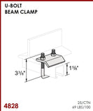 1-5/8" U-Bolt Beam Clamps for Unistrut / B-Line Channel #4828 P2785