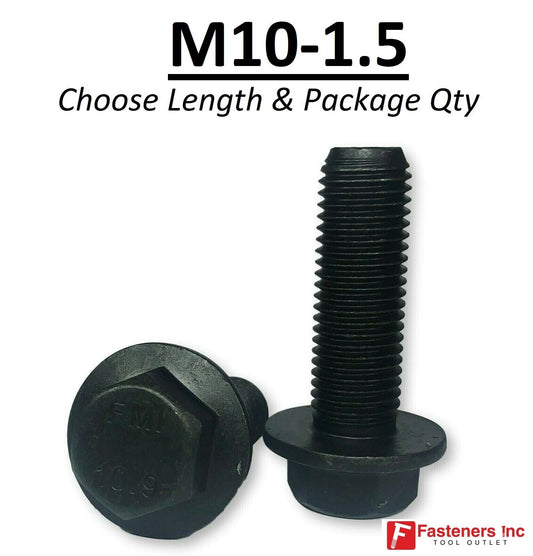 M10-1.5 x 16mm Grade 10.9 Hex Metric Flange Bolts Plain Black Hardened
