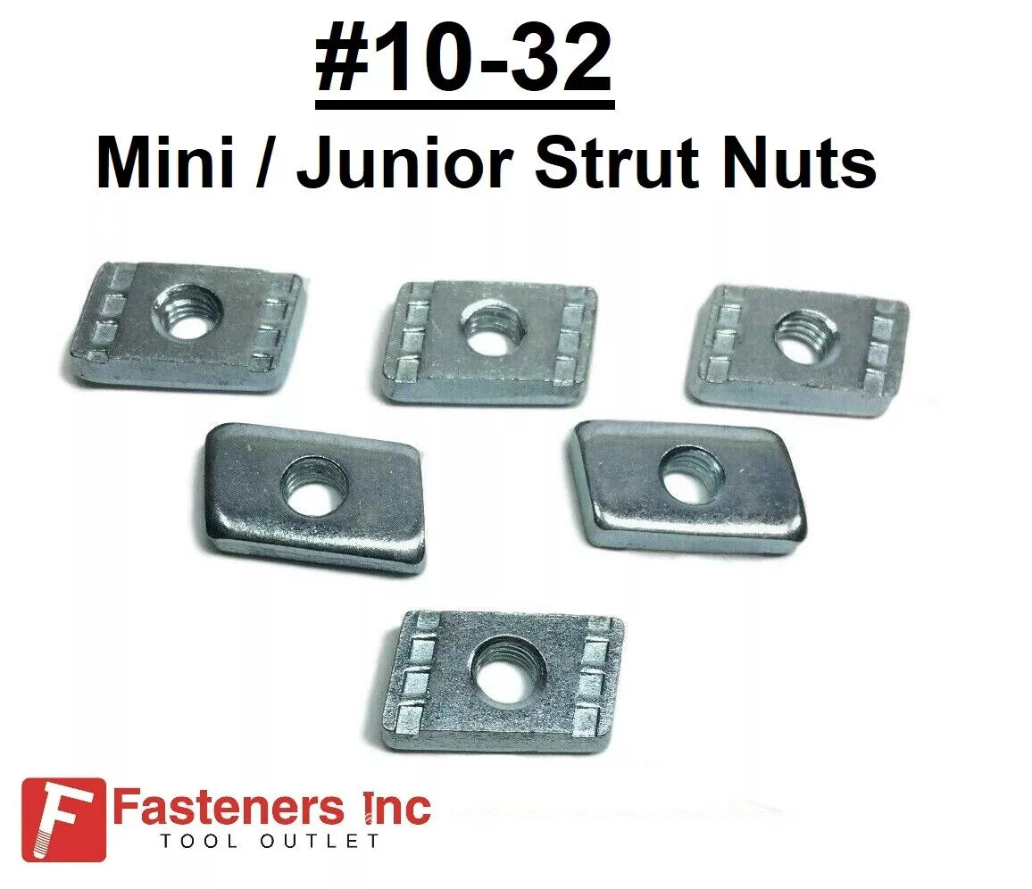 (Qty 100) #10-32 Mini Strut Nuts for 13/32 Deep Junior Unistrut Channe ...