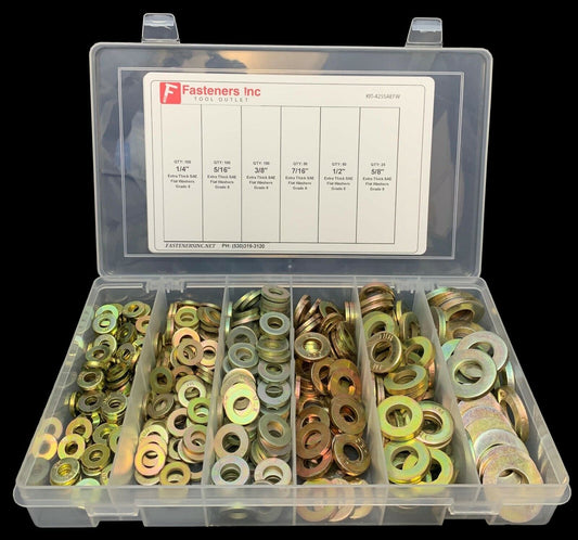 425 Piece Grade 8 SAE Extra Thick Heavy Duty Flat Washer Assortment Kit 6 Sizes