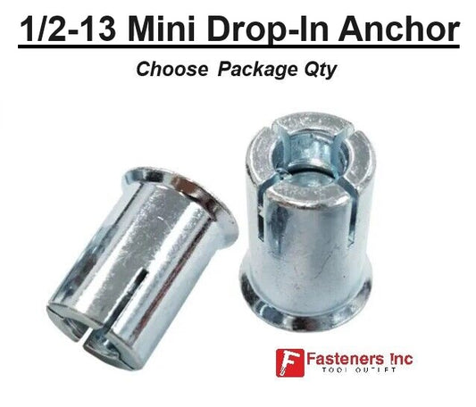 1/2-13 Mini Short Drop-In Concrete Expansion Anchor Zinc Plated (Choose Qty)
