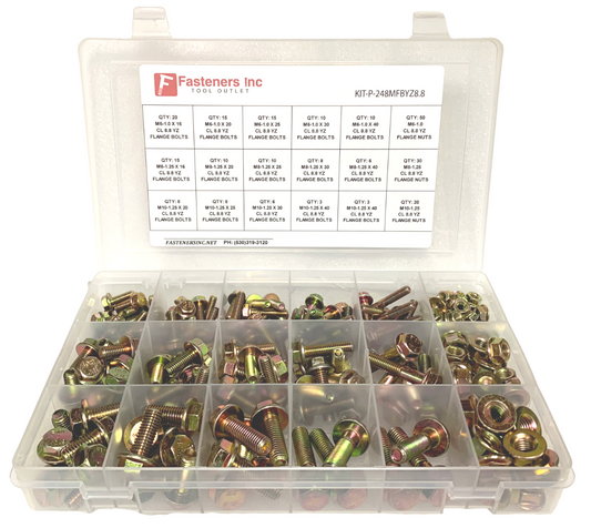 248 Metric Grade 8.8 YZ Hex Flange Screws Frame Bolts & Lock Nuts Assortment