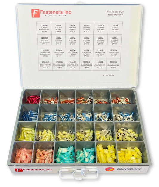 501 PCS Nylon Insulated Electrical Connector Ring Terminal Kit / Assortment Pico