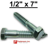 (Choose Qty) 1/2" x 7" Zinc Plated Hex Head Lag Bolt Screws A307