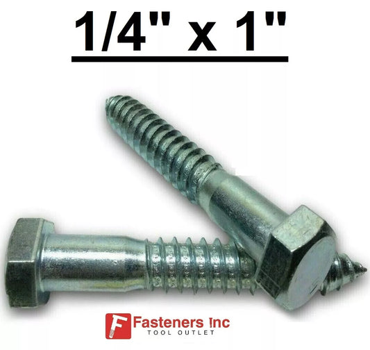 (Choose Qty) 1/4" x 1" Zinc Plated Hex Head Lag Bolt Screws A307